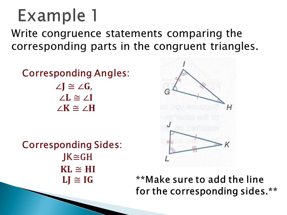 write a congruence statement for each pair of triangles